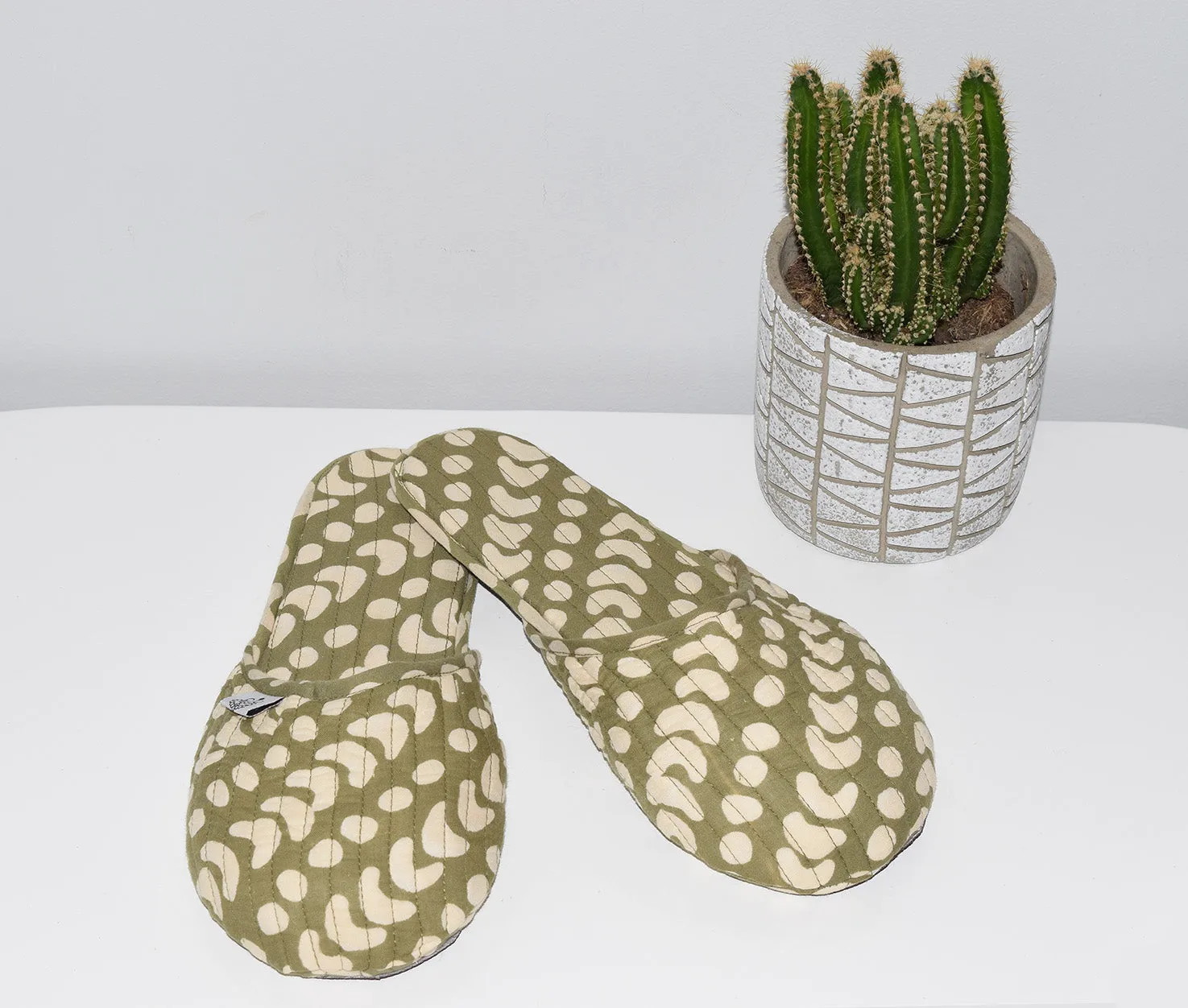 House Slippers | Crescent Dot Olive