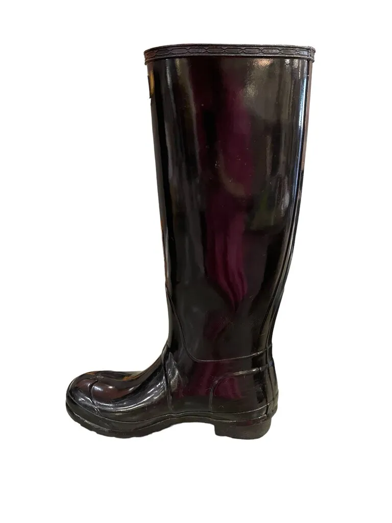 Hunter glossy rain high boots black 8