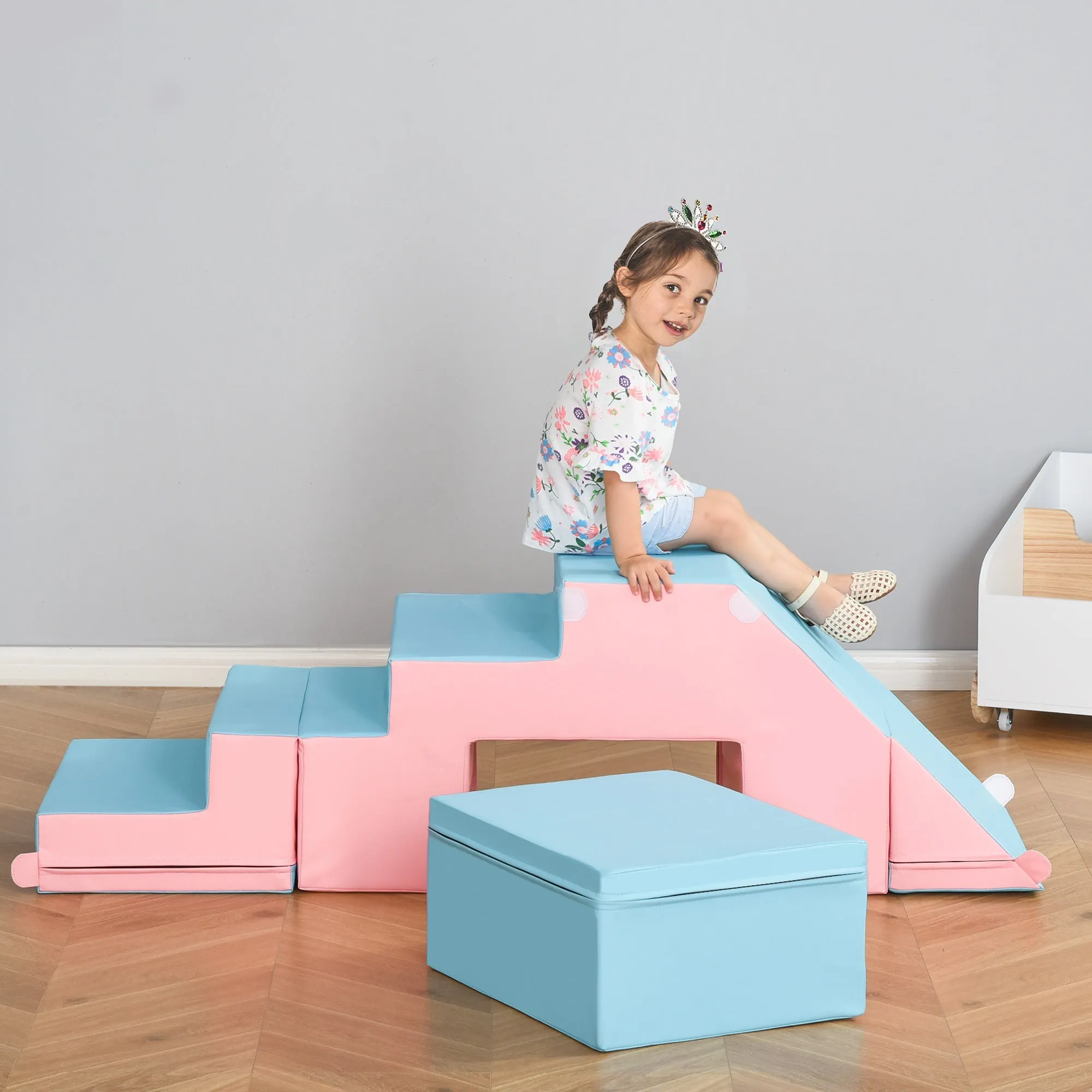 Indoor Soft Play Equipment | Montessori  Foam Play Set | Soft Pink & Blue | 1-3 years
