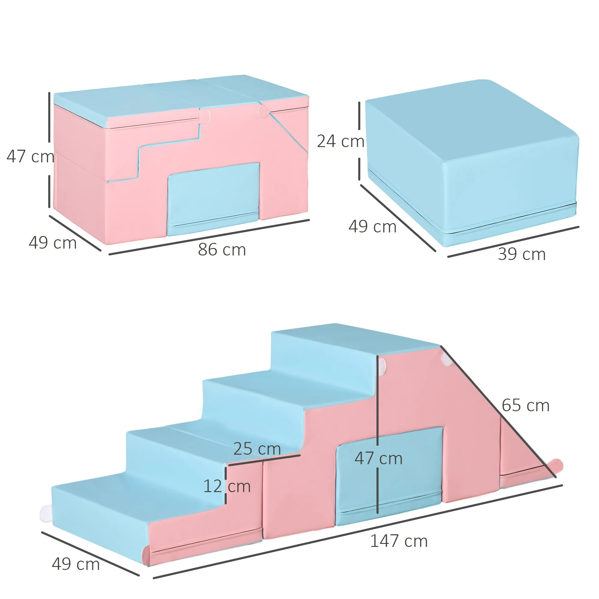 Indoor Soft Play Equipment | Montessori  Foam Play Set | Soft Pink & Blue | 1-3 years
