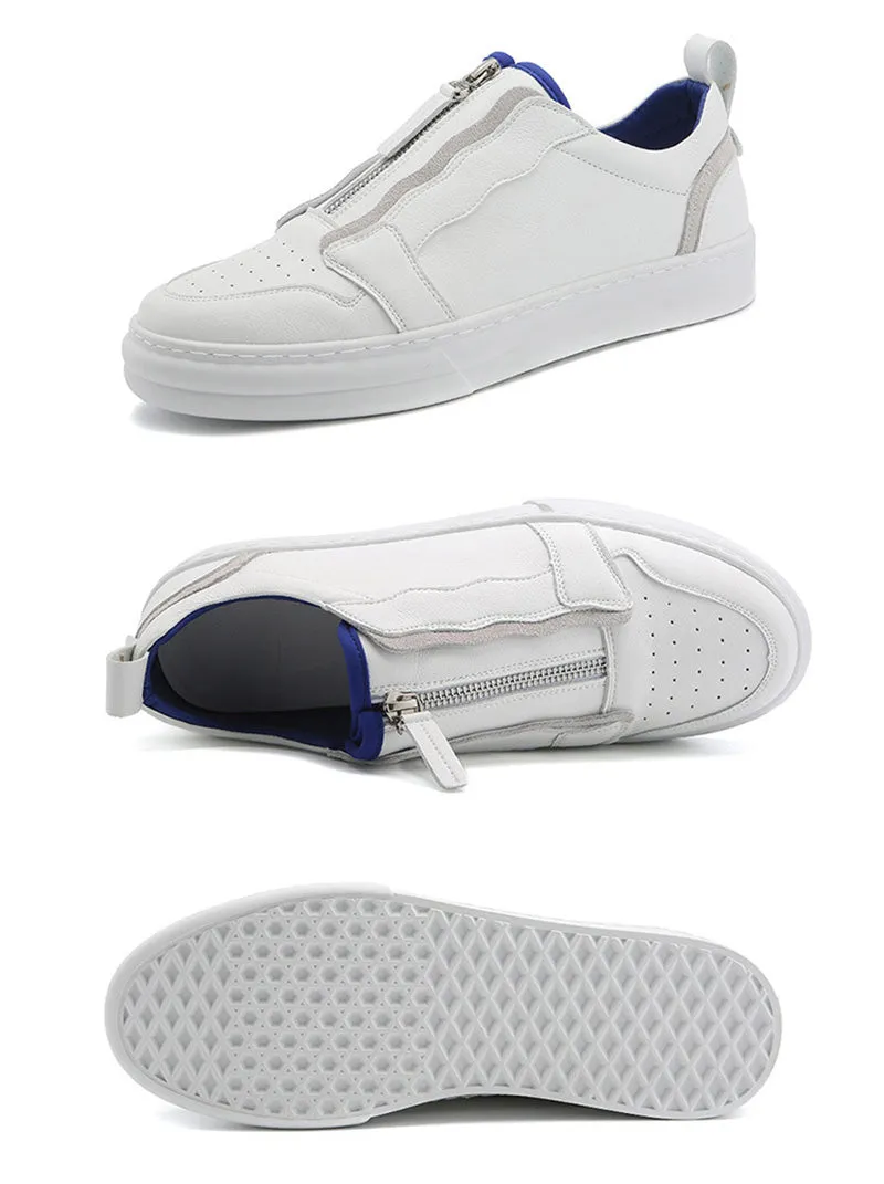 Ins White Sneakers Men Genuine Leather Shoes Zip Cool Young Men Street Shoes Cow Leather Male Footwear Men Casual Shoes