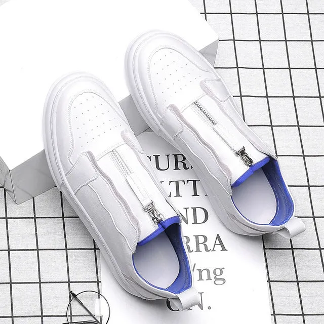 Ins White Sneakers Men Genuine Leather Shoes Zip Cool Young Men Street Shoes Cow Leather Male Footwear Men Casual Shoes