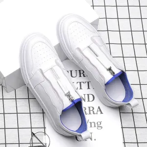 Ins White Sneakers Men Genuine Leather Shoes Zip Cool Young Men Street Shoes Cow Leather Male Footwear Men Casual Shoes