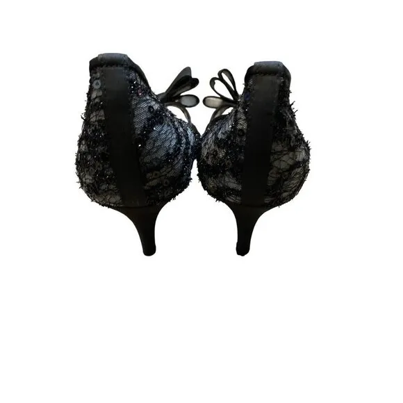 J. RENEE KAYLEE WOMEN'S BLACK SEQUIN PEEP TOE COCKTAIL SHOES SZ 9.5 NWOT