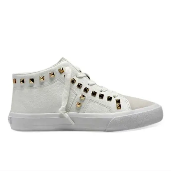 Jessica Simpson White Faux Leather Studded Folliah Sneaker, Size 6