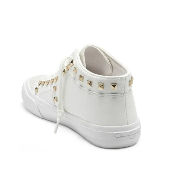 Jessica Simpson White Faux Leather Studded Folliah Sneaker, Size 6