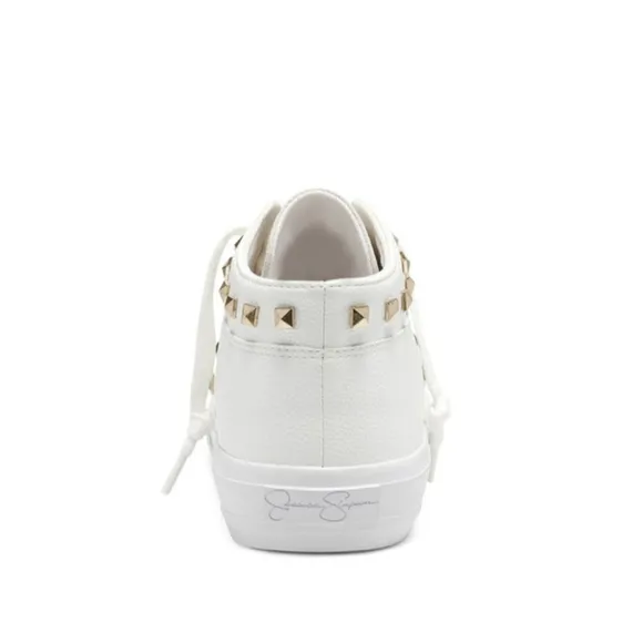 Jessica Simpson White Faux Leather Studded Folliah Sneaker, Size 6