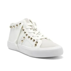 Jessica Simpson White Faux Leather Studded Folliah Sneaker, Size 6
