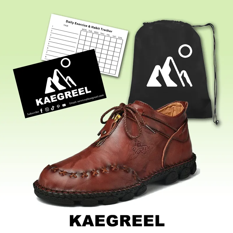 Kaegreel Men's Hand Stitching Cow Leather Non Slip Soft Sole Casual Boots