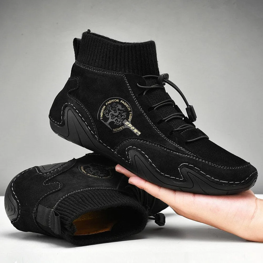 Kaegreel Men's Handmade Leather Comfy Soft Sock Ankle Boots