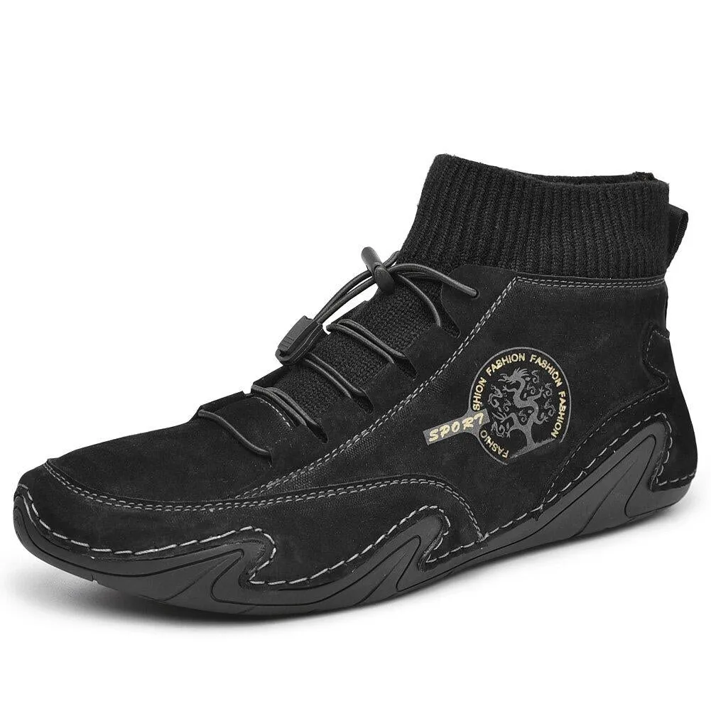 Kaegreel Men's Handmade Leather Comfy Soft Sock Ankle Boots