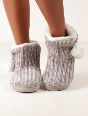Ladies Chenile Pom Pom Bootie - Grey