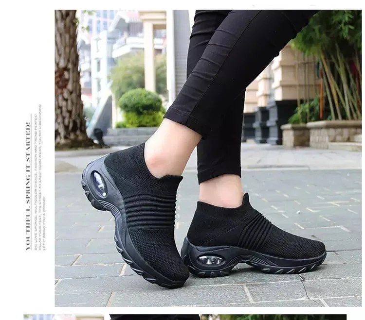 Ladies Fashion Sock Sneakers Breathable Slip on Running Shoes