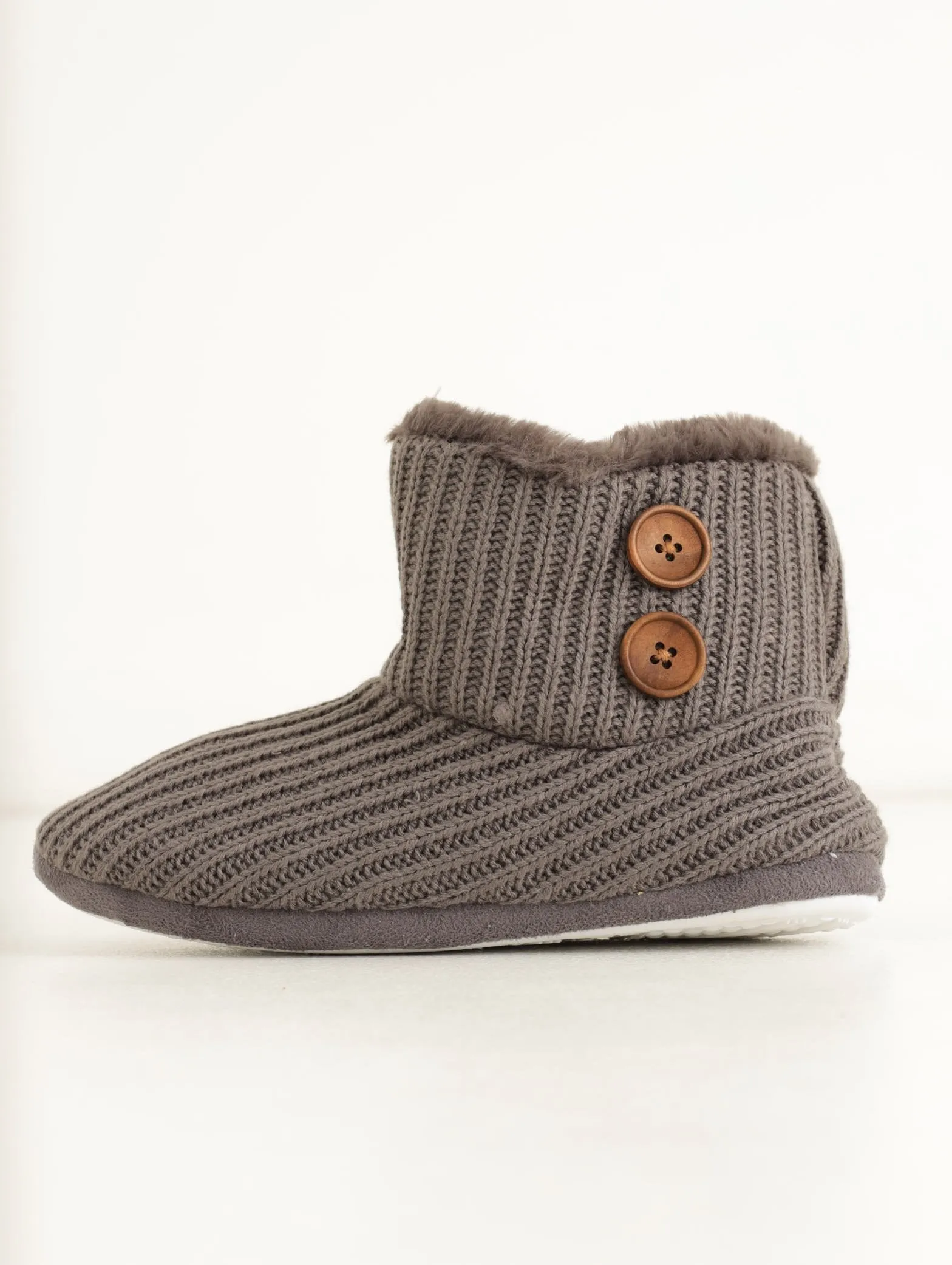 Ladies Knitted Pom Pom Bootie - Charcoal