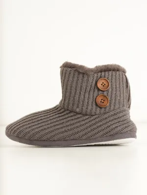 Ladies Knitted Pom Pom Bootie - Charcoal