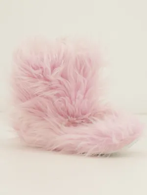 Ladies Long Hair Fur Bootie Slipper - Blush