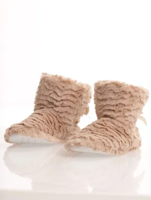 Ladies Slipper Bootie With Back Tie Bow - Stone