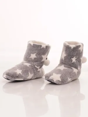 Ladies Star Print Bootie Slipper - Navy