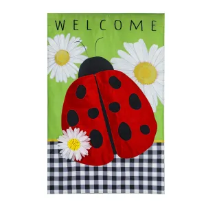 Ladybug with Checks House Burlap Flag,13b10347