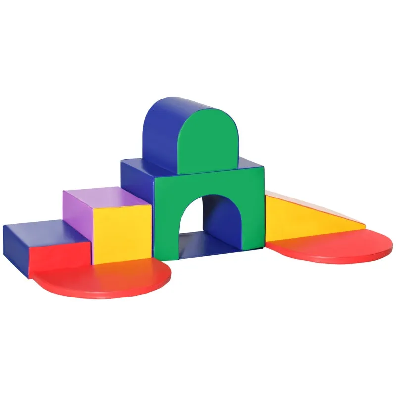 Large Indoor Soft Play Equipment | Montessori 7 Piece Foam Play Set with Steps & Tunnel | Primary Colours | 18 months 
