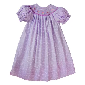 Lavender White Dotted English Smocked Bishop