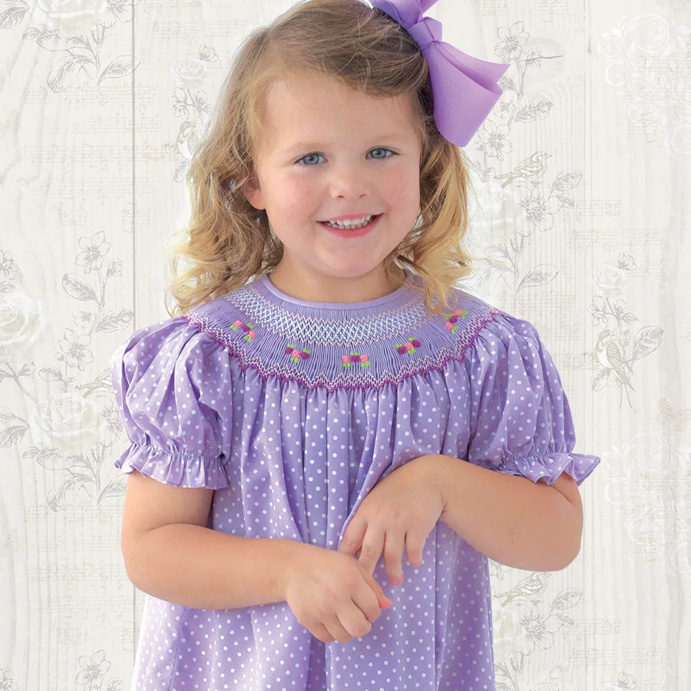 Lavender White Dotted English Smocked Bishop