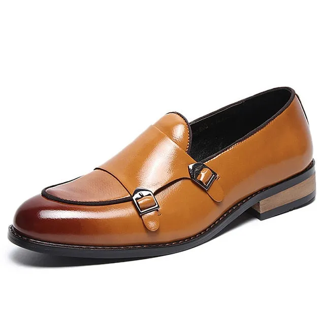 Leather shoes for men Formal Dress Men Loafers Wedding Sturdy Sole Mens social shoe with Heels Hasp decoration