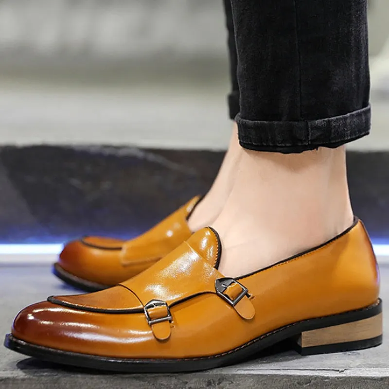 Leather shoes for men Formal Dress Men Loafers Wedding Sturdy Sole Mens social shoe with Heels Hasp decoration