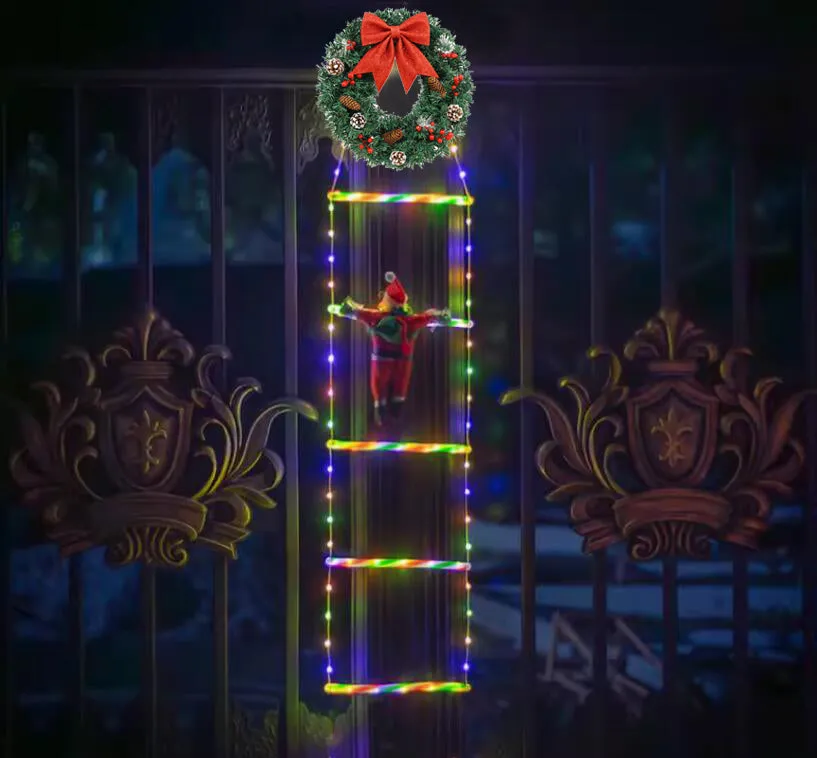 LED Ladder Lights with Climbing Santa Claus - 1m Festive Holiday Decoration for Indoor & Outdoor Use, 8 Lighting Modes, Remote Controlled