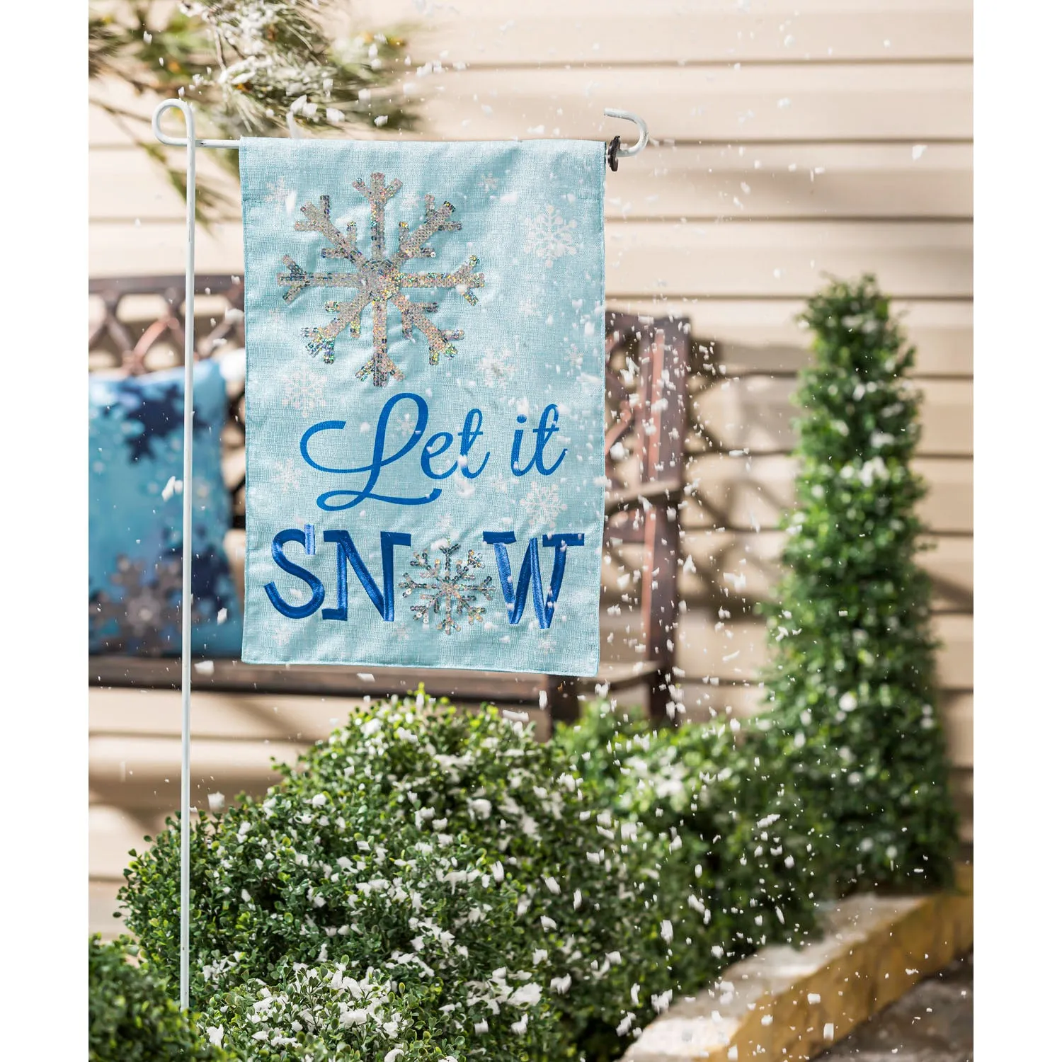 Let It Snow Garden Shimmer Linen Flag,14ml9393bl