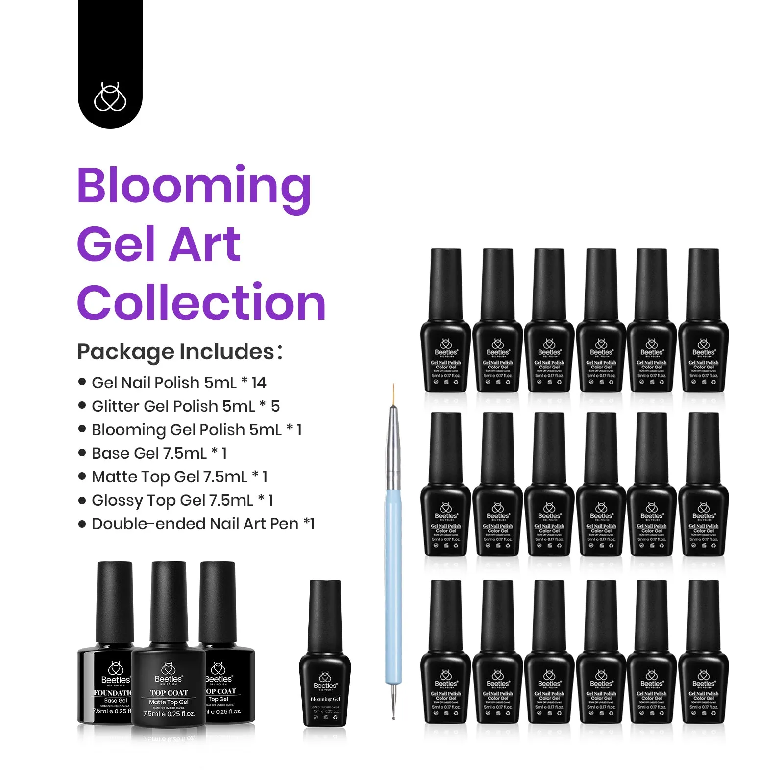 Light-years Away - 20 Gel Colors Set with Blooming Gel Top and Base Coat (5ml/Each)