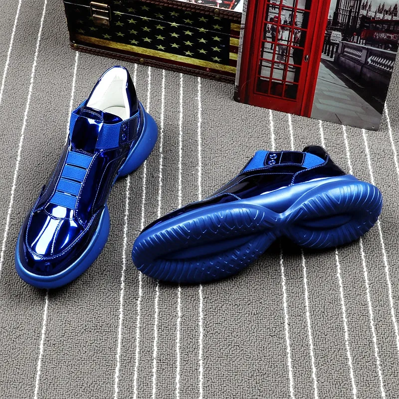 Luxury Brand Men Fashion Casual Boots Spring Autumn Men Sneakers High Top Blue Men Slip on Men Shoes