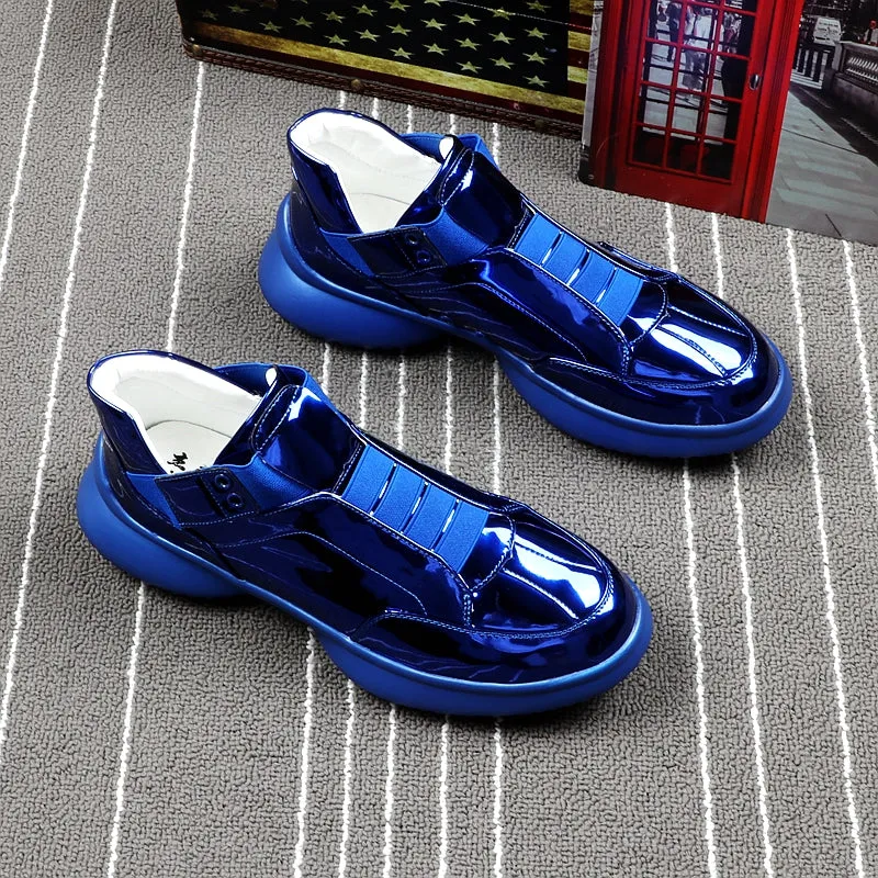 Luxury Brand Men Fashion Casual Boots Spring Autumn Men Sneakers High Top Blue Men Slip on Men Shoes