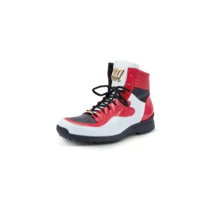 Mauri sneaker with patent leather, crocodile and ostrich leg.
