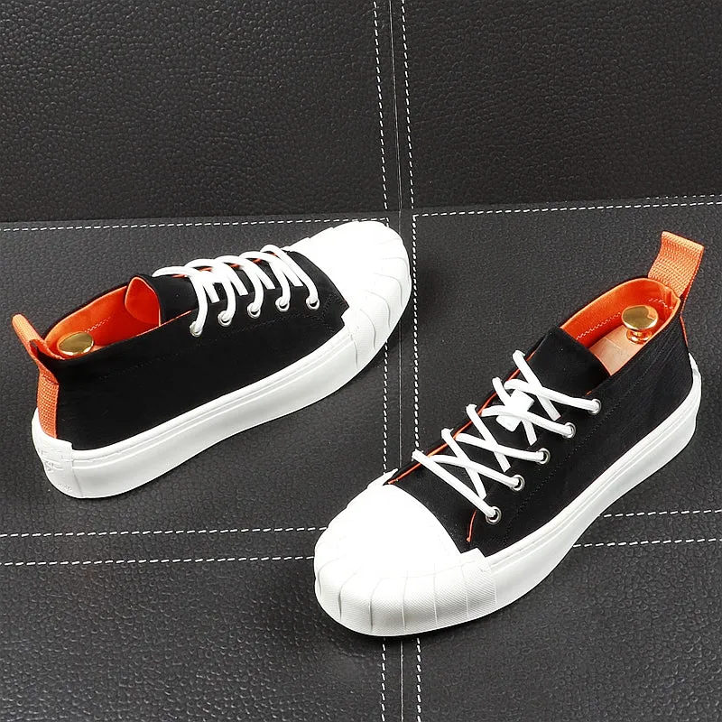 Men Fashion Shell Toe Shoes Summer Thick Bottom Casual Shoes Lace Up Stitch Tide Male Outdoor Youth Walking Shoes