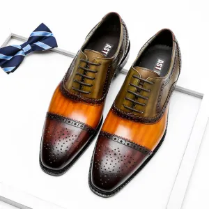 Men Genuine Wingtip Leather Oxford Pointed Toe Laces Up