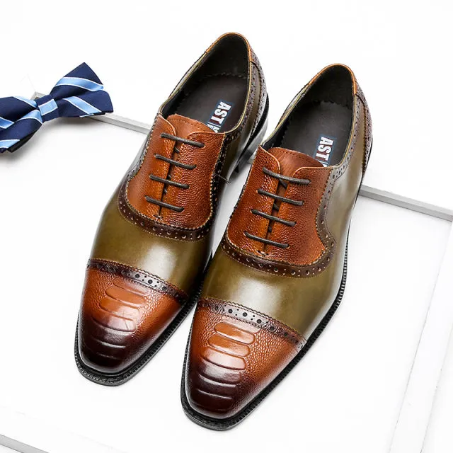Men Genuine Wingtip Leather Oxford Pointed Toe Laces Up