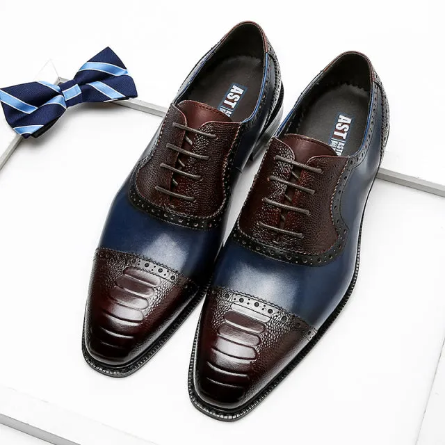 Men Genuine Wingtip Leather Oxford Pointed Toe Laces Up