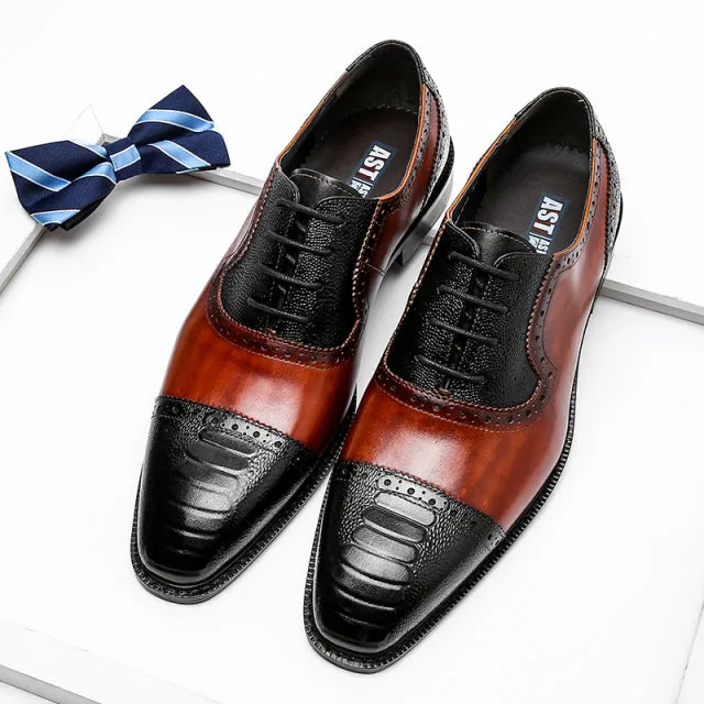 Men Genuine Wingtip Leather Oxford Pointed Toe Laces Up