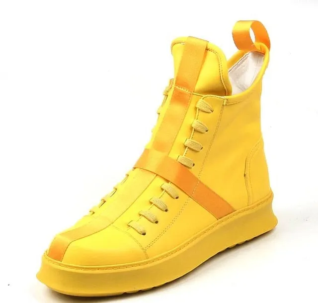 Men Sneakers Hip-hop Street Dance High-top Men's Leather Casual Shoes With Thick Bottom Shoes Star Yellow White Flat Shoes