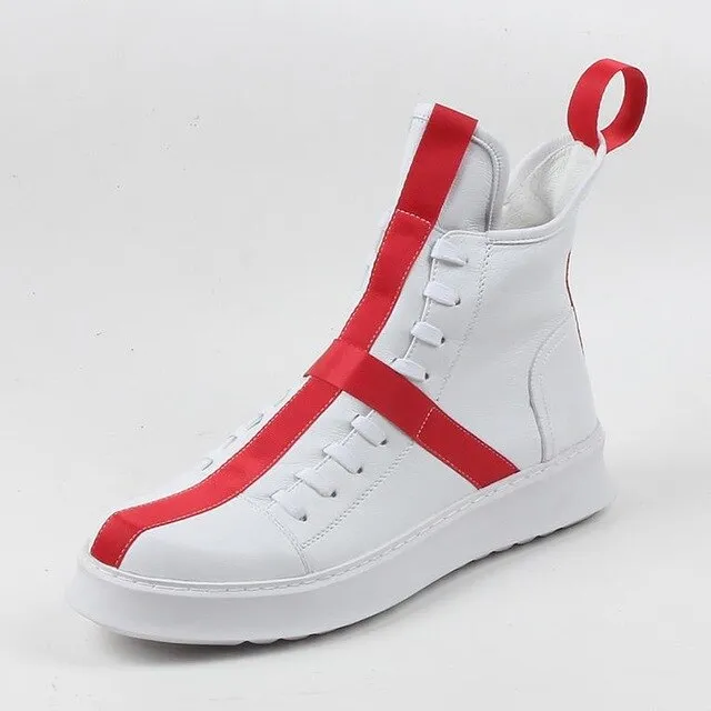 Men Sneakers Hip-hop Street Dance High-top Men's Leather Casual Shoes With Thick Bottom Shoes Star Yellow White Flat Shoes