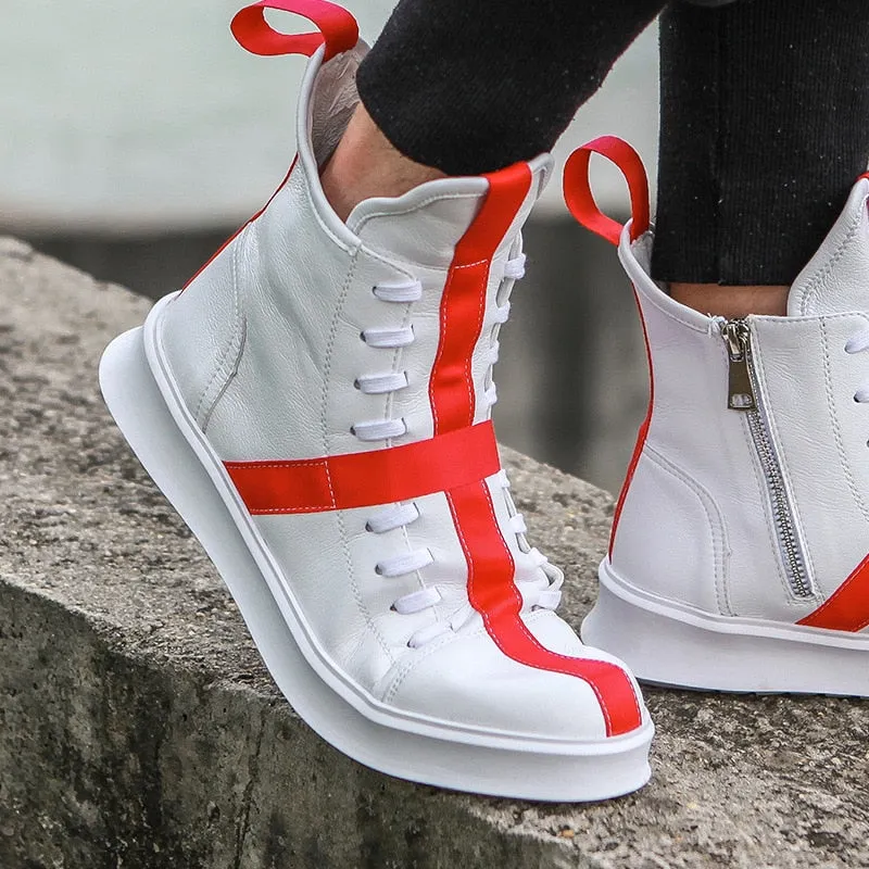 Men Sneakers Hip-hop Street Dance High-top Men's Leather Casual Shoes With Thick Bottom Shoes Star Yellow White Flat Shoes
