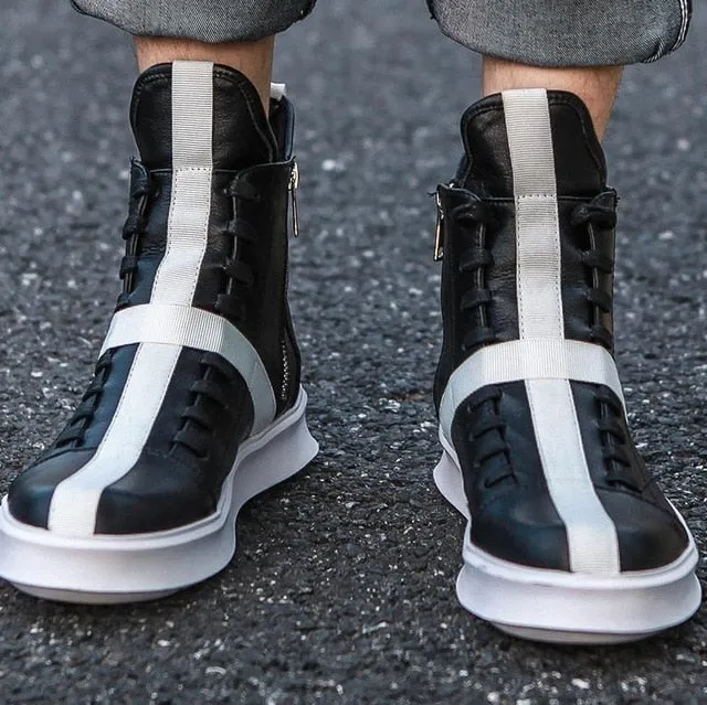 Men Sneakers Hip-hop Street Dance High-top Men's Leather Casual Shoes With Thick Bottom Shoes Star Yellow White Flat Shoes