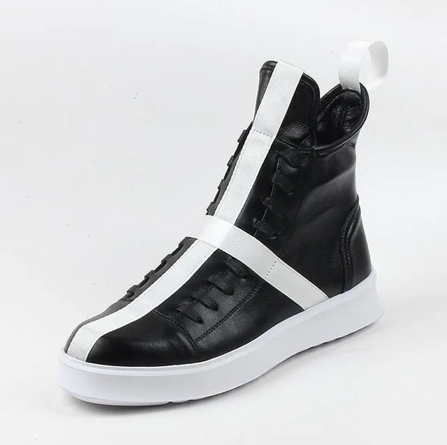 Men Sneakers Hip-hop Street Dance High-top Men's Leather Casual Shoes With Thick Bottom Shoes Star Yellow White Flat Shoes
