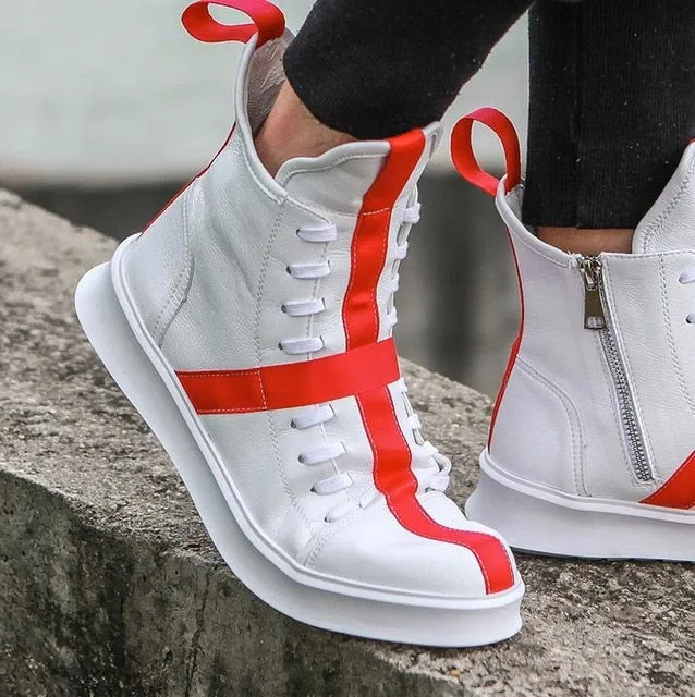 Men Sneakers Hip-hop Street Dance High-top Men's Leather Casual Shoes With Thick Bottom Shoes Star Yellow White Flat Shoes