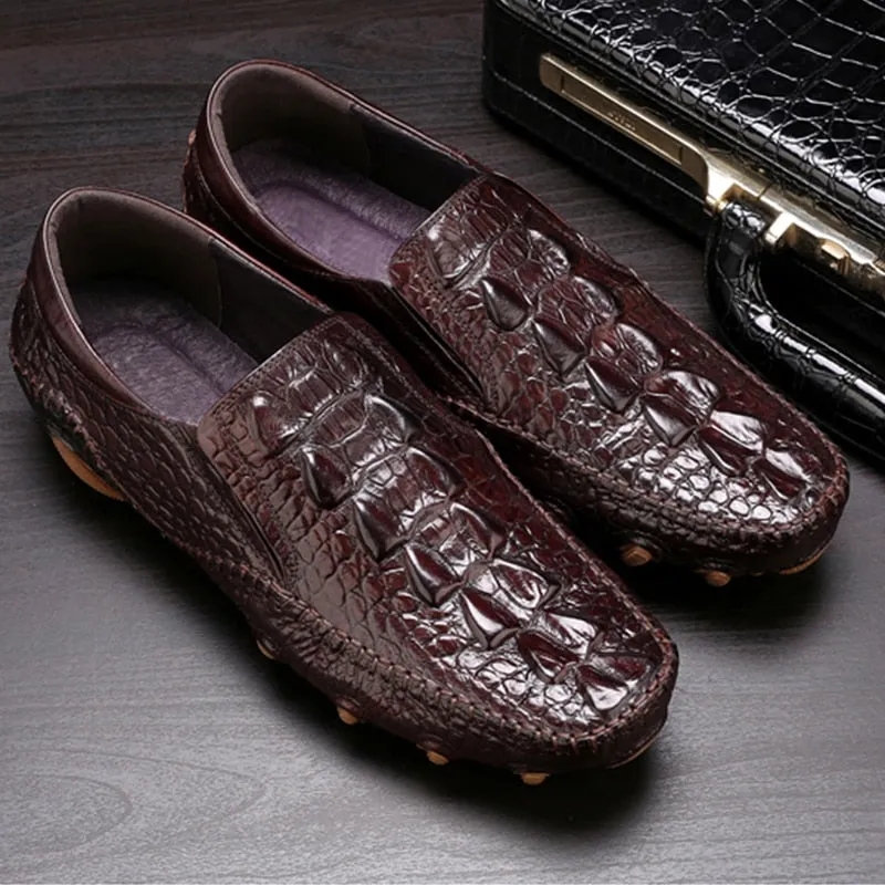 Mens Casual Shoes Genuine Leather Men Crocodile Silp on Sneakers Driving Coffee Soft Daily Pea Summer shoes male black 2020