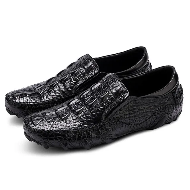 Mens Casual Shoes Genuine Leather Men Crocodile Silp on Sneakers Driving Coffee Soft Daily Pea Summer shoes male black 2020