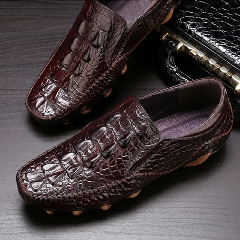 Mens Casual Shoes Genuine Leather Men Crocodile Silp on Sneakers Driving Coffee Soft Daily Pea Summer shoes male black 2020