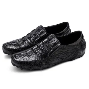 Mens Casual Shoes Genuine Leather Men Crocodile Silp on Sneakers Driving Coffee Soft Daily Pea Summer shoes male black 2020