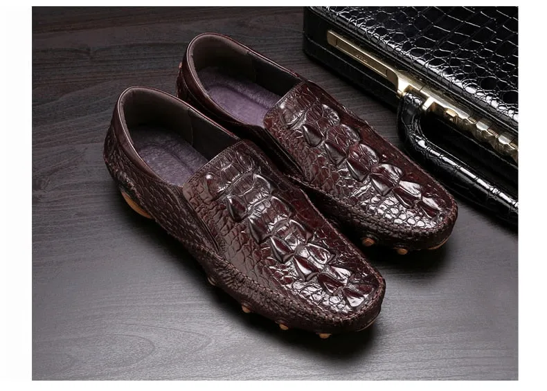 Mens Casual Shoes Genuine Leather Men Crocodile Silp on Sneakers Driving Coffee Soft Daily Pea Summer shoes male black 2020